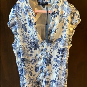 Tamara H White and Blue Floral Blouse